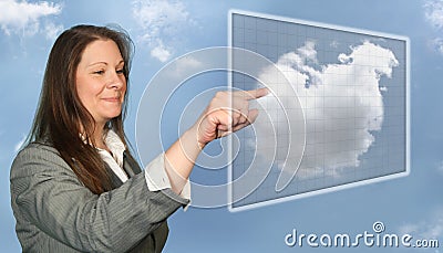 Woman Accessing Virtual Cloud Stock Photo