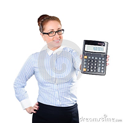 Woman accountant show calculator Stock Photo