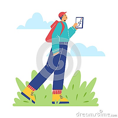 Woman addicted to social media and her phone, poster with text - flat vector illustration. Vector Illustration
