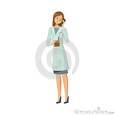 Woman administrator talking by phone at work vector illustration Vector Illustration