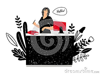 Woman administrator at work Vector Illustration