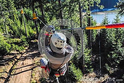 Woman in adventure park Stock Photo