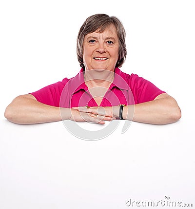 Woman advertising blank banner ad Stock Photo