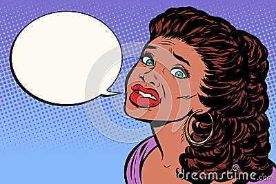 The woman is afraid and speaks. African-American people Vector Illustration