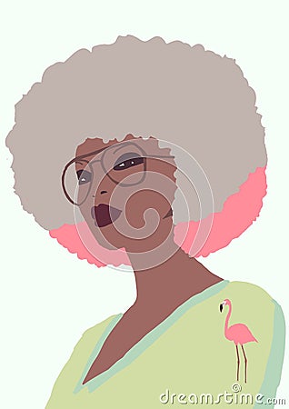 Illustration of Woman with afro and dark skin. afro American girl. make up black girl . black girl Stock Photo