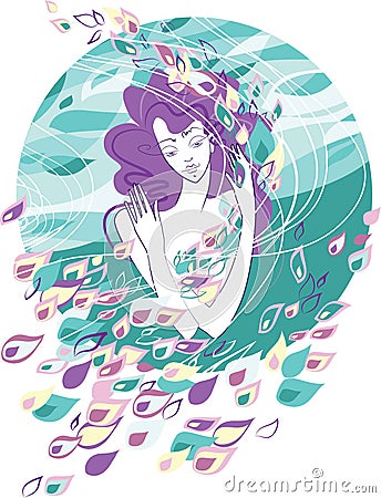 Woman against the wind Vector Illustration