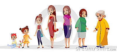 Woman age stages vector cartoon illustration Vector Illustration