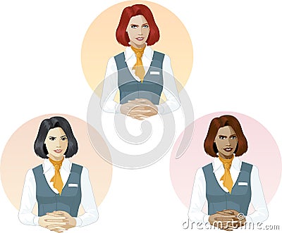 Woman in air hostess uniform support expert Vector Illustration