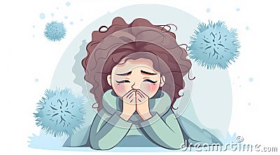 Health woman cold person infection virus face sick adult illustration woman flu disease Cartoon Illustration