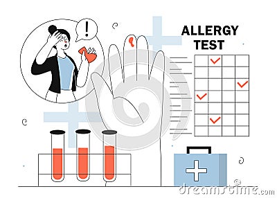 Woman with allergy test vector line concept Vector Illustration