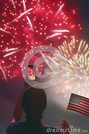 Woman with American flag Stock Photo