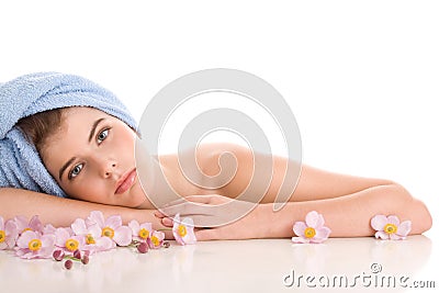 Woman with anemones Stock Photo