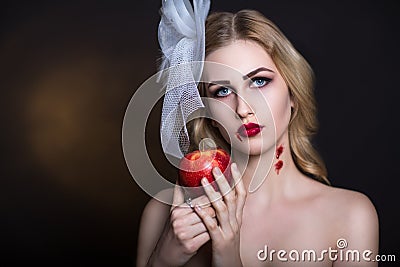 Woman with apple Stock Photo