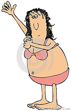 Woman Applying Deodorant Cartoon Illustration