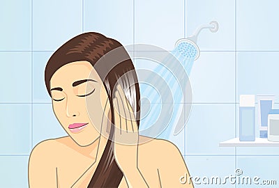 Woman applying hair conditioner Vector Illustration