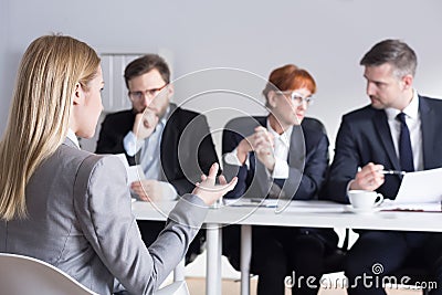 Woman applying for a job in big corporation Stock Photo