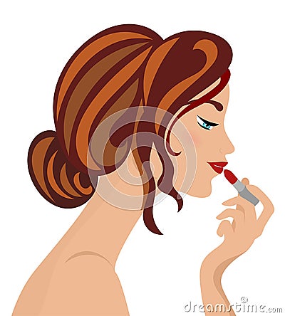 Woman Applying Lipstick Vector Illustration