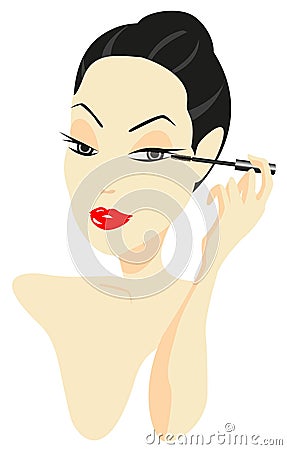 Woman Applying Make-up Vector Illustration