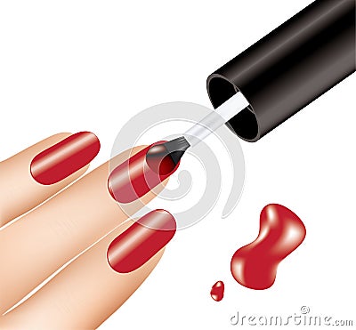 Woman applying red nail polish Vector Illustration