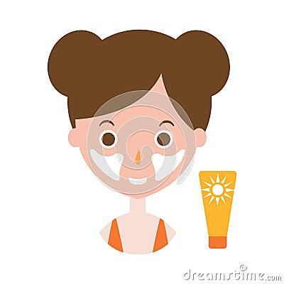 Woman Applying Sunscreen On Cheeks To Protect The The Face From Sunburn, Part Of Summer Beach Vacation Series Of Vector Illustration