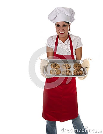 Woman in Apron Baking Cookies Stock Photo