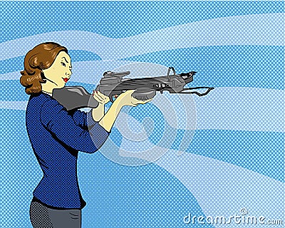 Woman with arbalest. Vector illustration in comics retro pop art style Vector Illustration