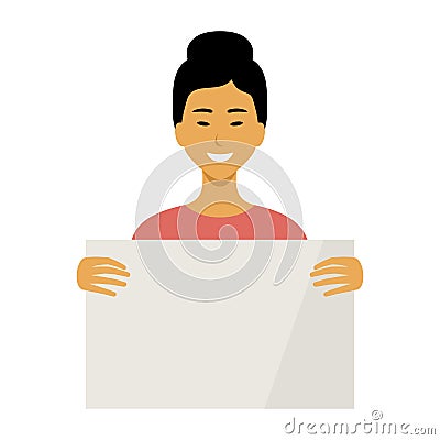 Woman Asian holding a empty placard Vector Illustration