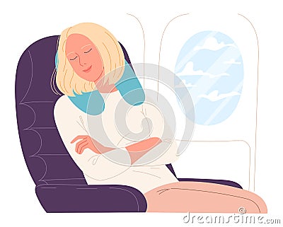 Woman asleep on aircraft flight. Vector illustration Vector Illustration