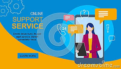 Woman Assistant on Phone Display Support Service Vector Illustration