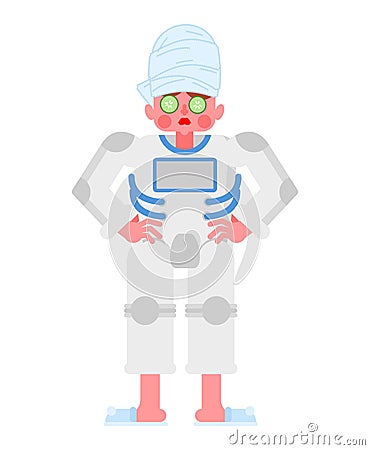 Woman astronaut with towel on her head. Spacewoman after shower Vector Illustration