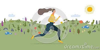 Woman athlete running in the park Vector Illustration