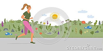 Woman athlete running in the park Vector Illustration