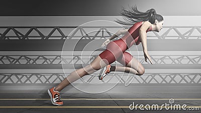 Woman athlete running on track. Cartoon Illustration