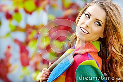 Woman in autumn city Stock Photo