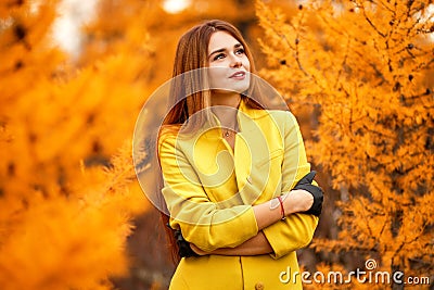 Woman in an autumn forest Stock Photo