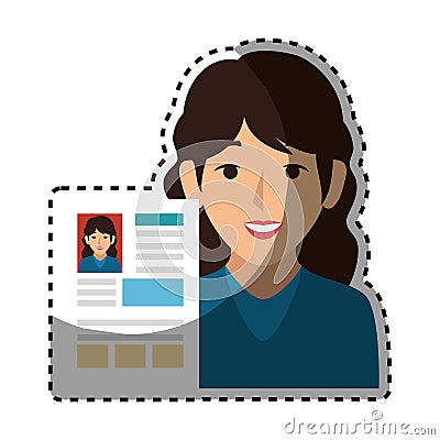 Woman avatar with curriculum vitae document icon Vector Illustration