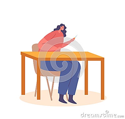 Woman with Awl in Hands Sitting at Workplace Desk Isolated on White Background. Female Character Diy Hobby, Shoemaker Vector Illustration