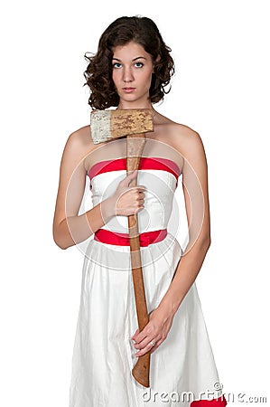 Woman with Axe Stock Photo