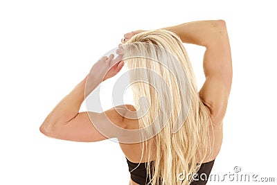 Woman back stretch strong arms. Stock Photo