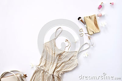 Woman background - golden styled clothes and accessories Stock Photo