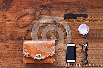 Woman bag stuff Stock Photo