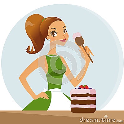 Woman baking cake Vector Illustration