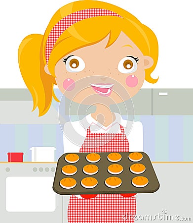 Woman baking cookies Vector Illustration