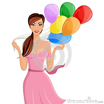 Woman balloon portrait Vector Illustration