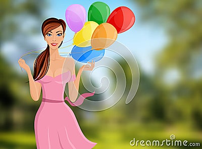 Woman balloon portrait Vector Illustration