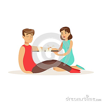 Woman bandaging the hand of the injured man, first aid vector Illustration Vector Illustration