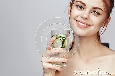 woman with bare shoulders cucumber health drink Fresh Stock Photo