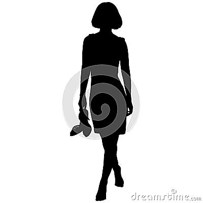 Woman barefoot with shoes in her hand Vector Illustration