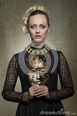 Woman with baroque gothic costume Stock Photo