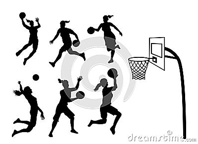 Woman basketball player silhouette. Vector Illustration